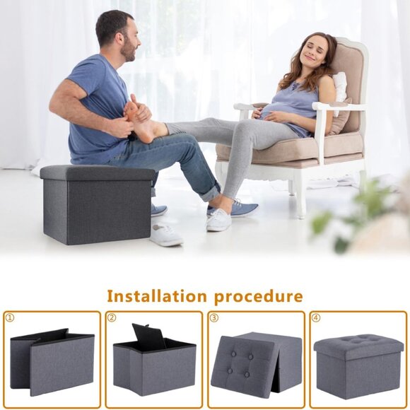 Storage Ottoman Footrest Stool Small Ottoman with Storage Foldable Ottomans Foot - Picture 6 of 6